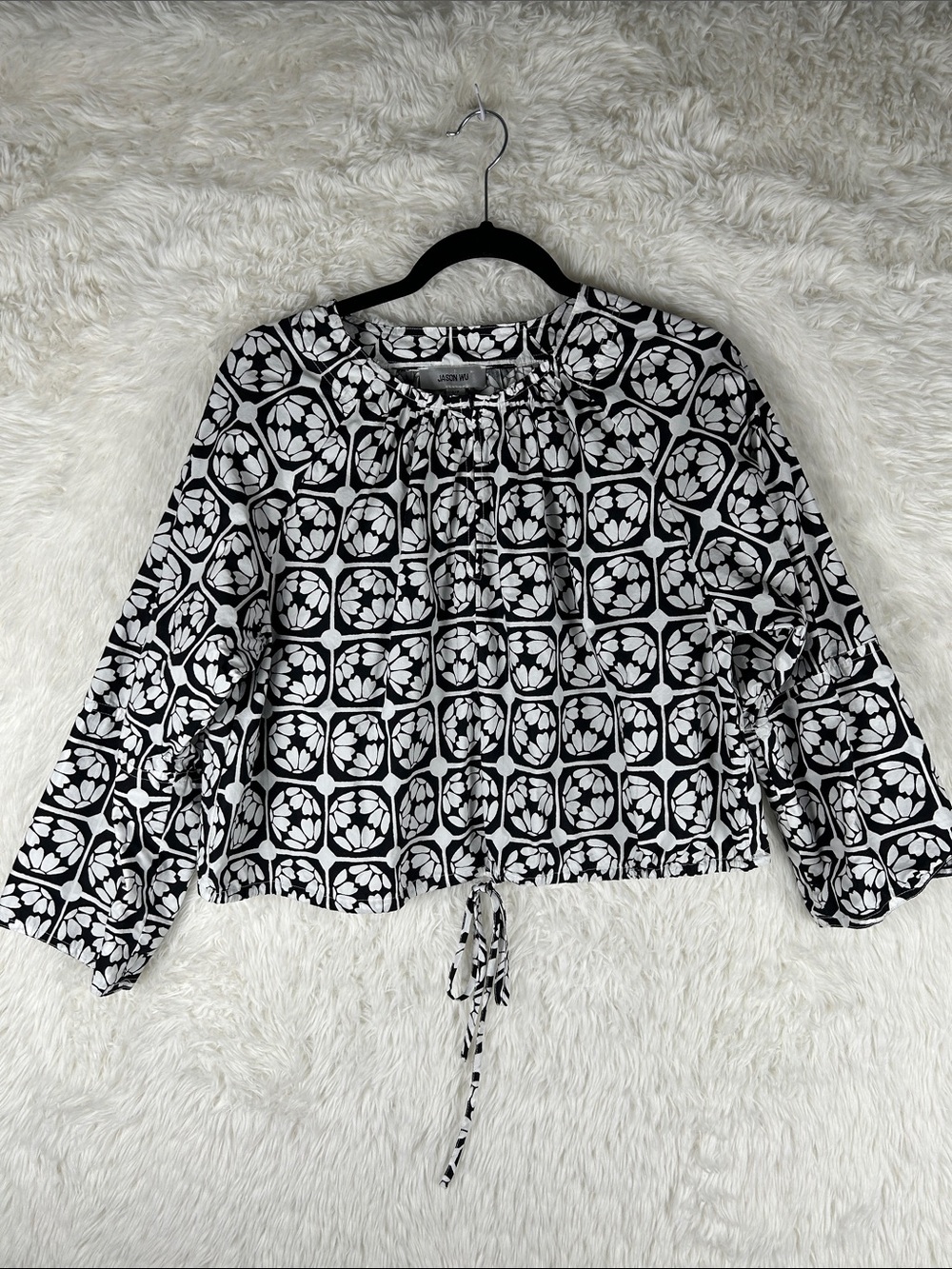 Jason Wu Black & White Geometric Drawstring Blouse